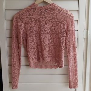 Blush lace cropped long sleeve top